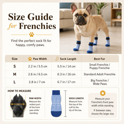 French Bulldog Non-Slip Socks for Tile & Hardwood Floors - Helps Reduce Back-Leg Slipping, 4-Pack