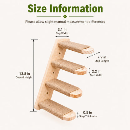 Wall-Mounted Solid Wood Cat Steps for Shelves & Perches - Space-Saving Jute Climbing Ladder