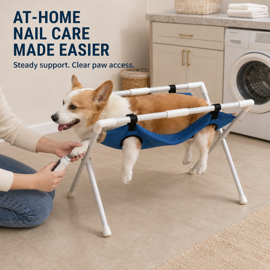Freestanding Foldable Pet Grooming Hammock Stand for Easier At-Home Nail Trimming – Dogs & Cats