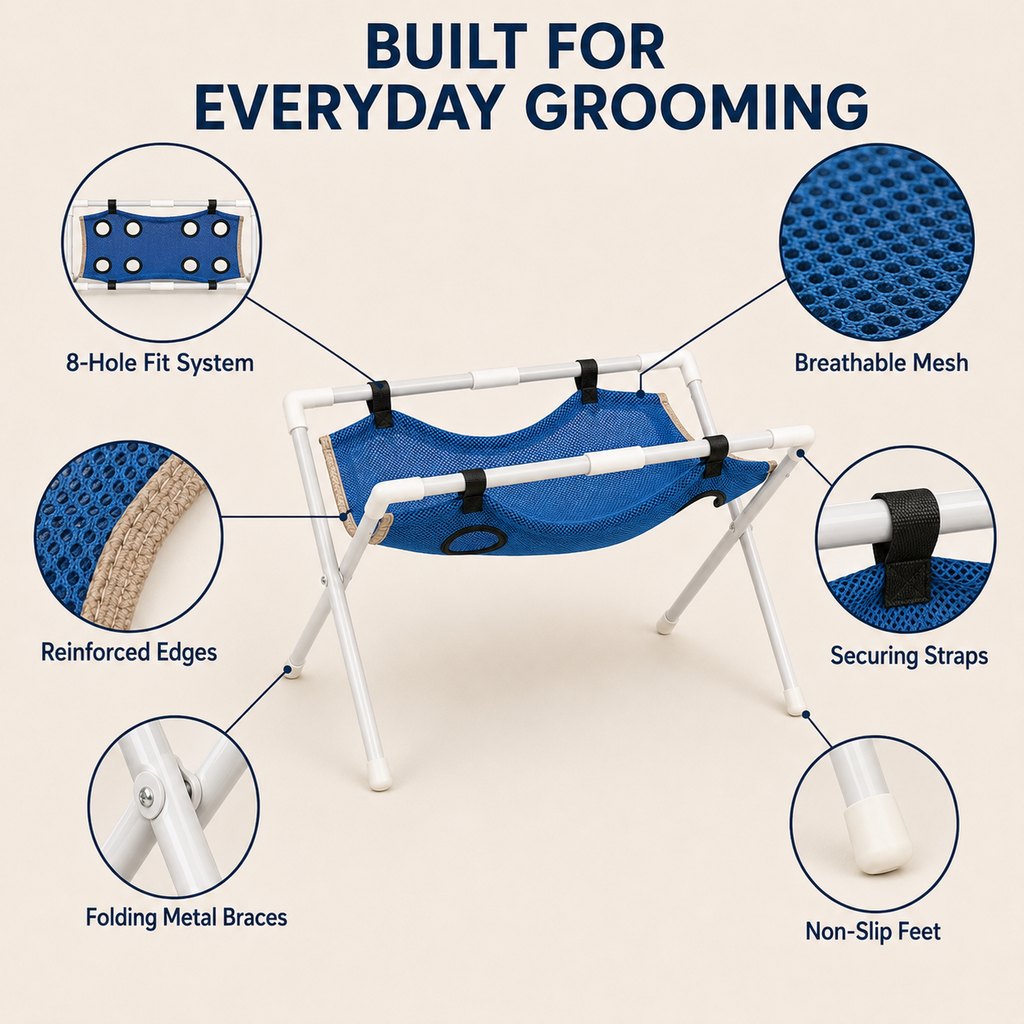 Freestanding Foldable Pet Grooming Hammock Stand for Easier At-Home Nail Trimming – Dogs & Cats