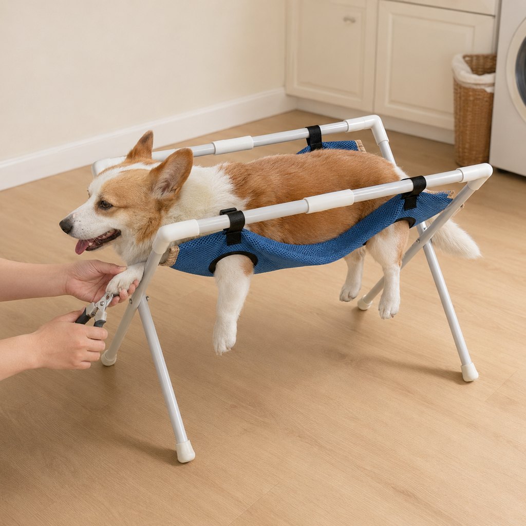 Freestanding Foldable Pet Grooming Hammock Stand for Easier At-Home Nail Trimming – Dogs & Cats