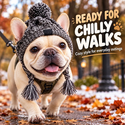 French Bulldog & Pug Winter Knit Hat with Ear Openings for Chilly Walks