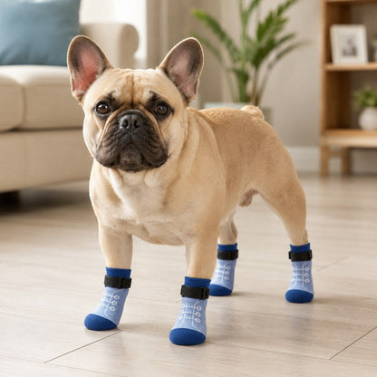 French Bulldog Non-Slip Socks for Tile & Hardwood Floors - Helps Reduce Back-Leg Slipping, 4-Pack