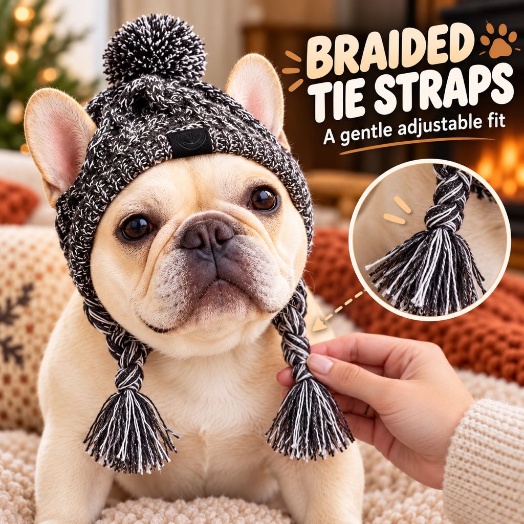 French Bulldog & Pug Winter Knit Hat with Ear Openings for Chilly Walks