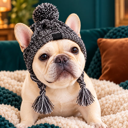 French Bulldog & Pug Winter Knit Hat with Ear Openings for Chilly Walks