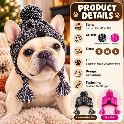 French Bulldog & Pug Winter Knit Hat with Ear Openings for Chilly Walks