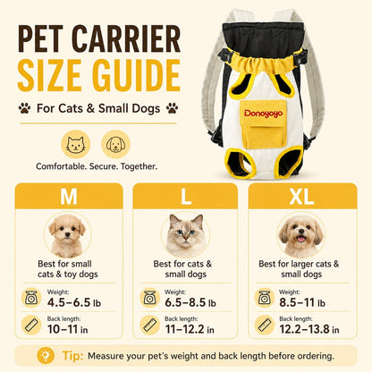 Front-Facing Pet Carrier Backpack for Cats & Small Dogs, Hands-Free Travel Carrier With Breathable Mesh, Adjustable Neck Opening & Front Pocket