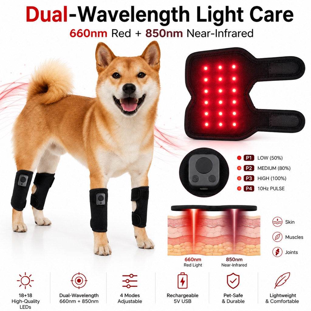 Rechargeable Red Light Therapy Dog Knee Wrap for Senior Dogs - At-Home Leg Comfort Support for Post-Walk Stiffness & Mobility Care