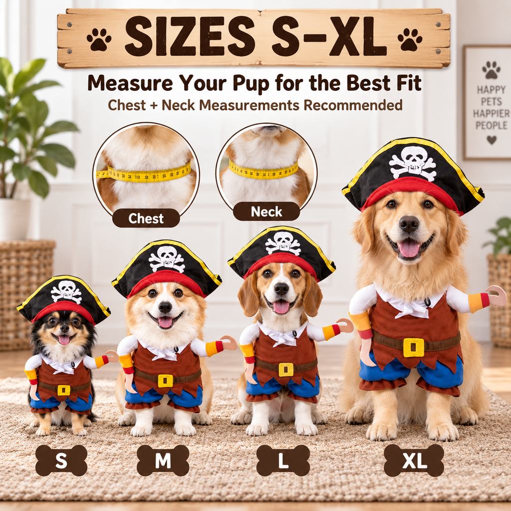 Funny Pirate Dog Costume with Hat & Hook Arms - Complete Halloween Party & Photo Outfit for an Instant 3D Pirate Look