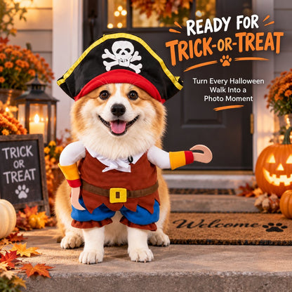 Funny Pirate Dog Costume with Hat & Hook Arms - Complete Halloween Party & Photo Outfit for an Instant 3D Pirate Look