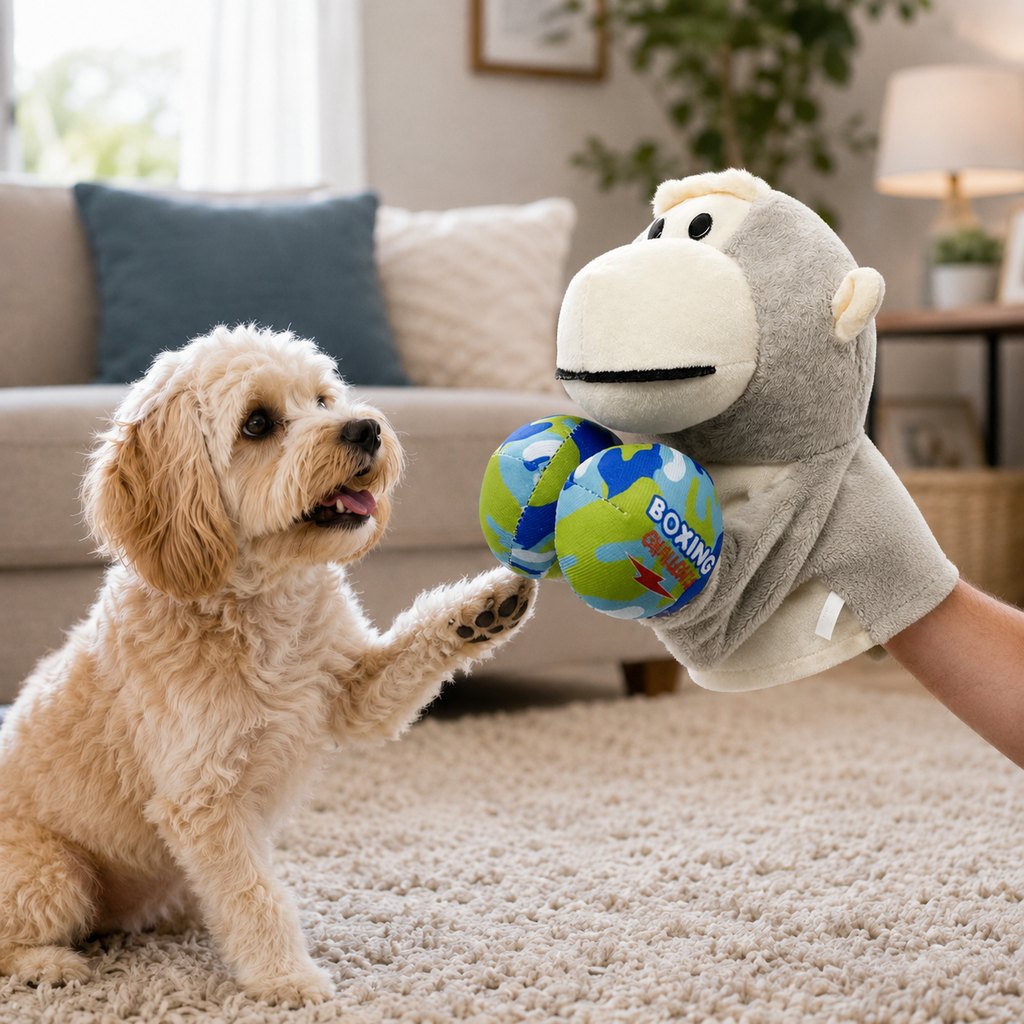 Interactive Boxing Pet Puppet for Indoor Play – Squeeze-to-Punch Sound Toy for Bored Dogs & Cats