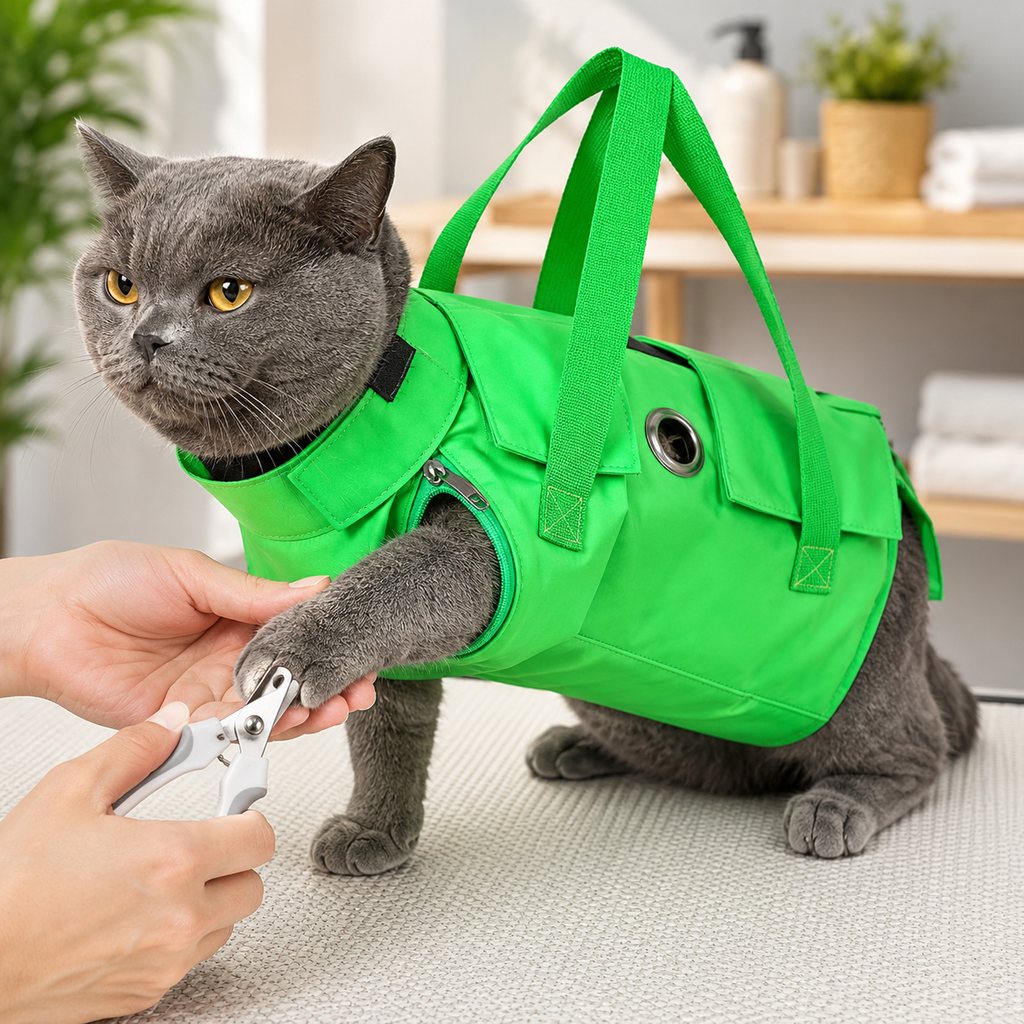 Multi-Use Cat Carrier & Grooming Bag - Easy Paw Access for Vet Visits & At-Home Care
