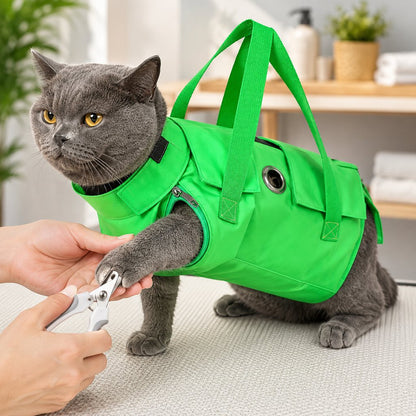 Multi-Use Cat Carrier & Grooming Bag - Easy Paw Access for Vet Visits & At-Home Care