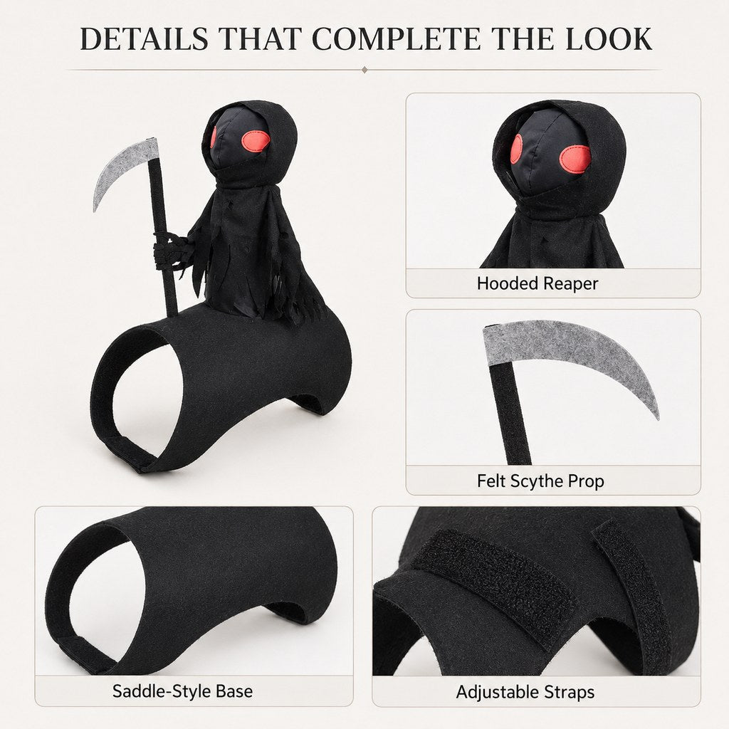 Grim Reaper Rider Pet Costume – Adjustable 3D Halloween Outfit for Trick-or-Treat, Parties & Photos