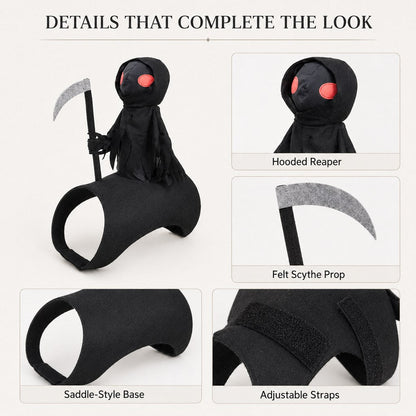 Grim Reaper Rider Pet Costume – Adjustable 3D Halloween Outfit for Trick-or-Treat, Parties & Photos