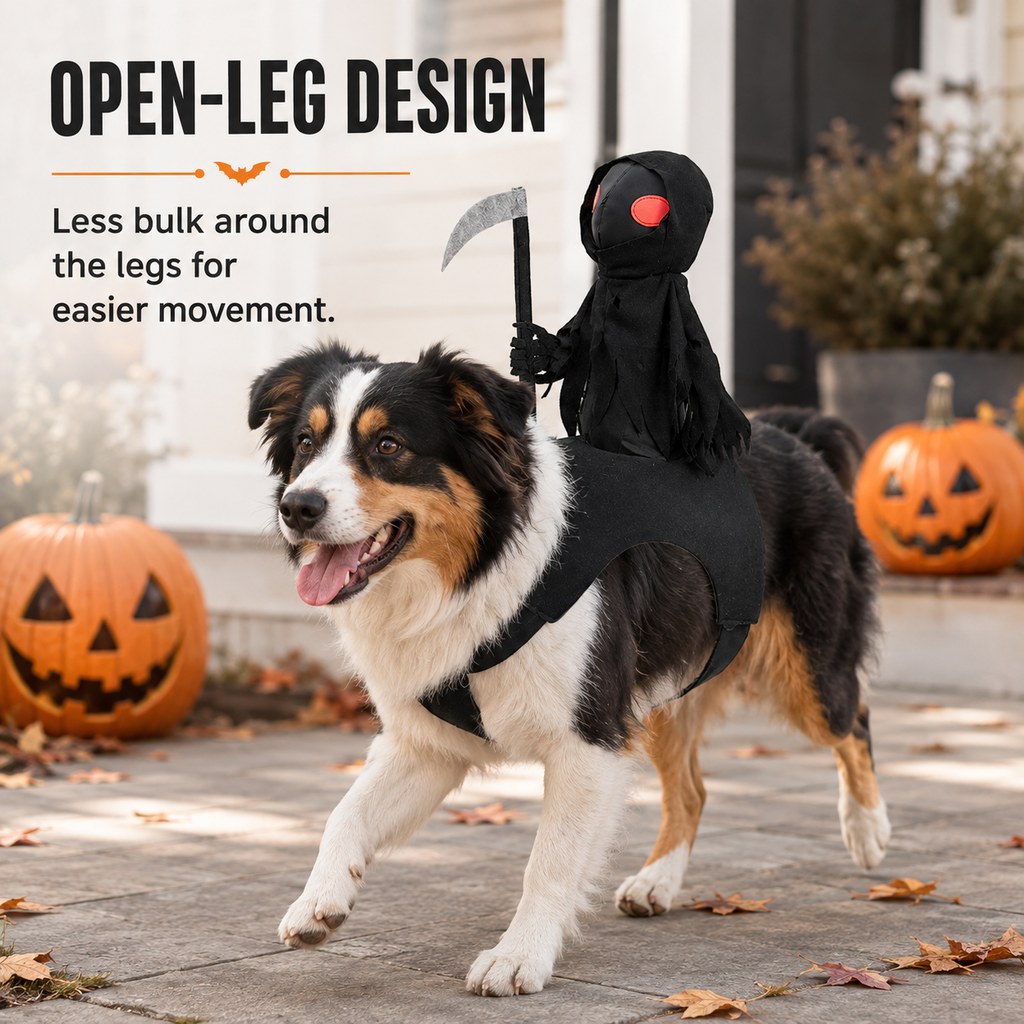 Grim Reaper Rider Pet Costume – Adjustable 3D Halloween Outfit for Trick-or-Treat, Parties & Photos