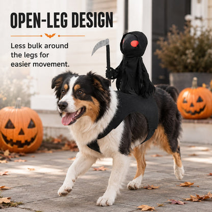 Grim Reaper Rider Pet Costume – Adjustable 3D Halloween Outfit for Trick-or-Treat, Parties & Photos