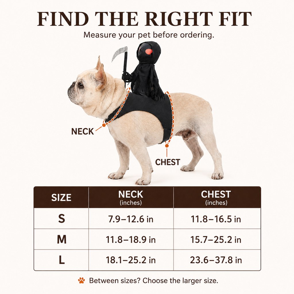 Grim Reaper Rider Pet Costume – Adjustable 3D Halloween Outfit for Trick-or-Treat, Parties & Photos