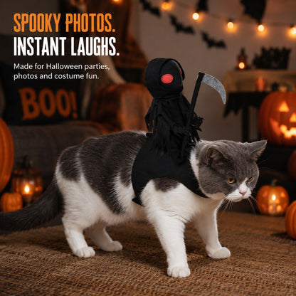 Grim Reaper Rider Pet Costume – Adjustable 3D Halloween Outfit for Trick-or-Treat, Parties & Photos