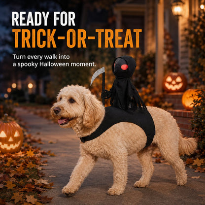 Grim Reaper Rider Pet Costume – Adjustable 3D Halloween Outfit for Trick-or-Treat, Parties & Photos