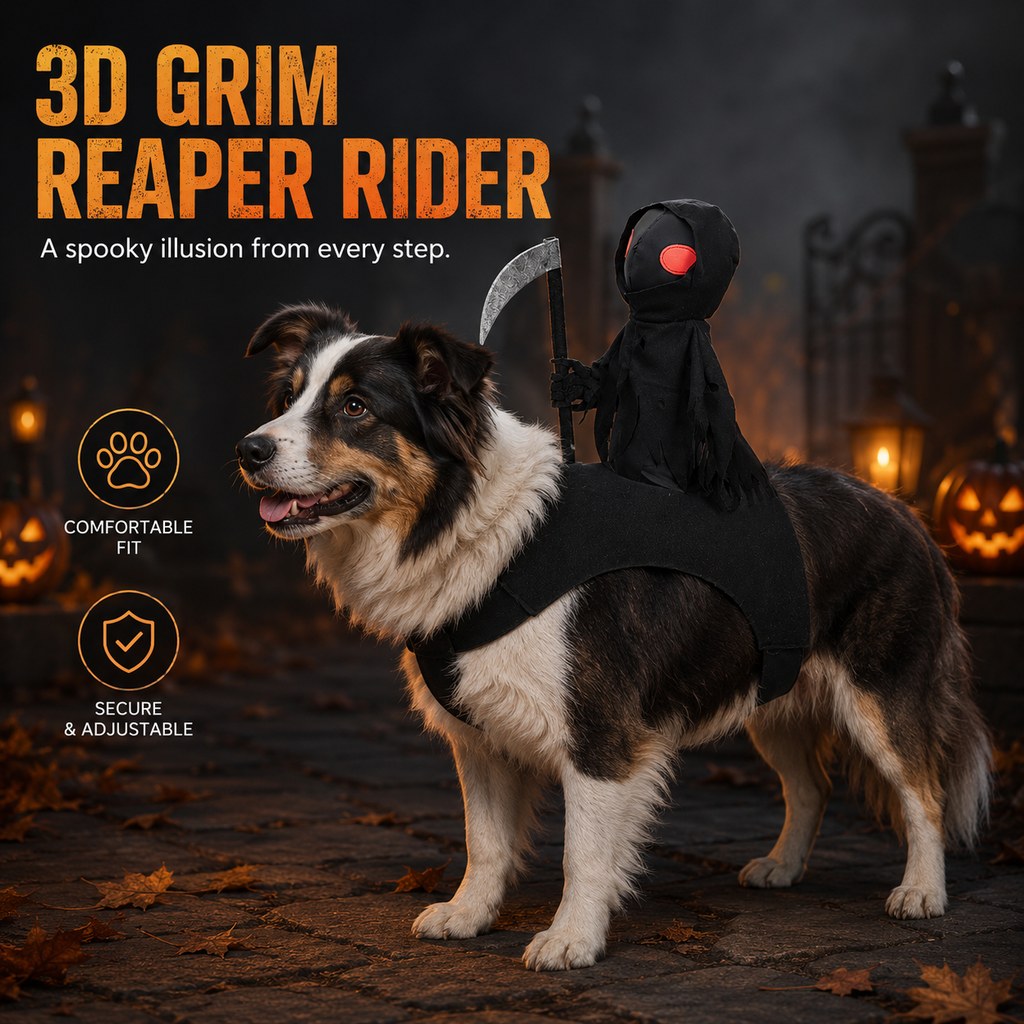 Grim Reaper Rider Pet Costume – Adjustable 3D Halloween Outfit for Trick-or-Treat, Parties & Photos