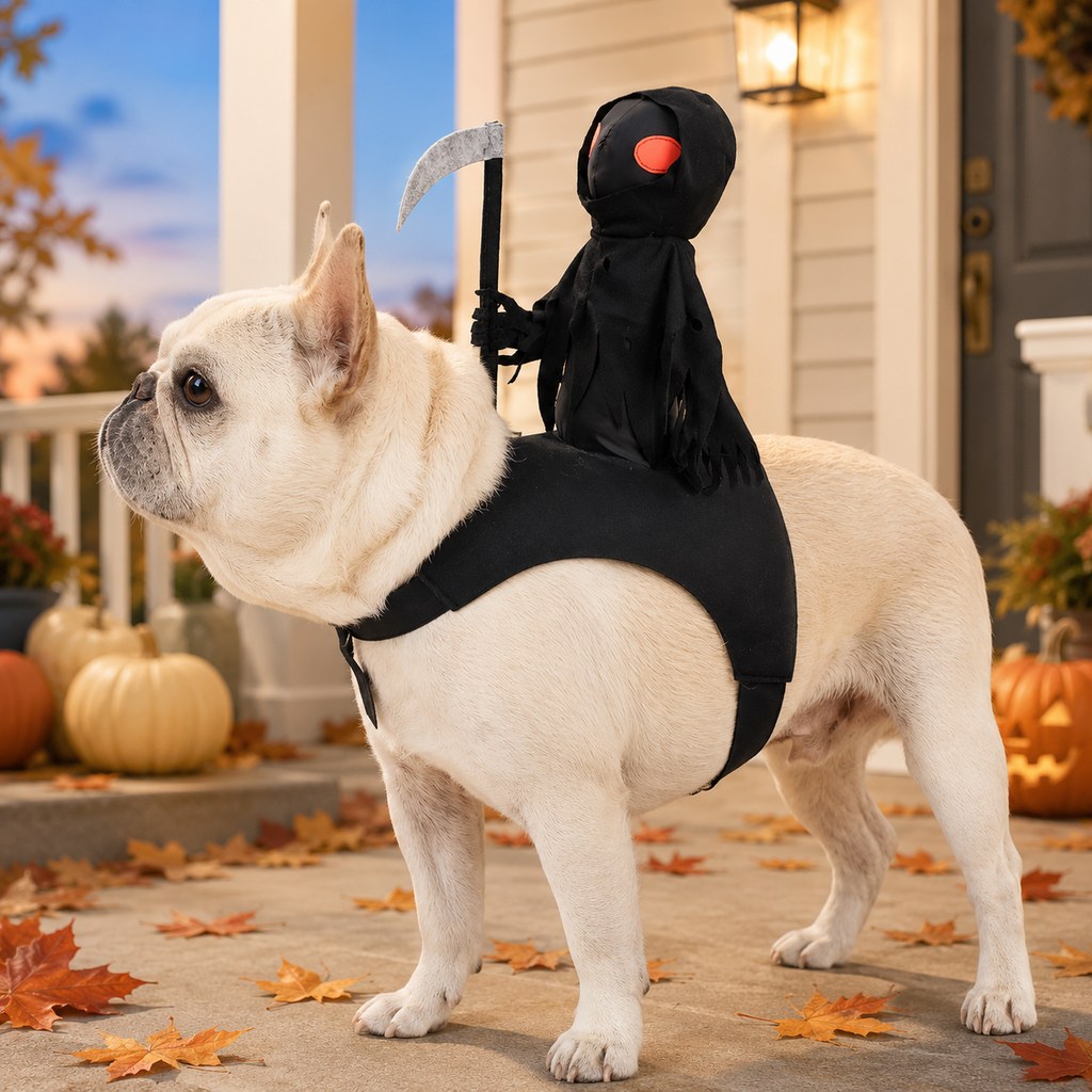 Grim Reaper Rider Pet Costume – Adjustable 3D Halloween Outfit for Trick-or-Treat, Parties & Photos