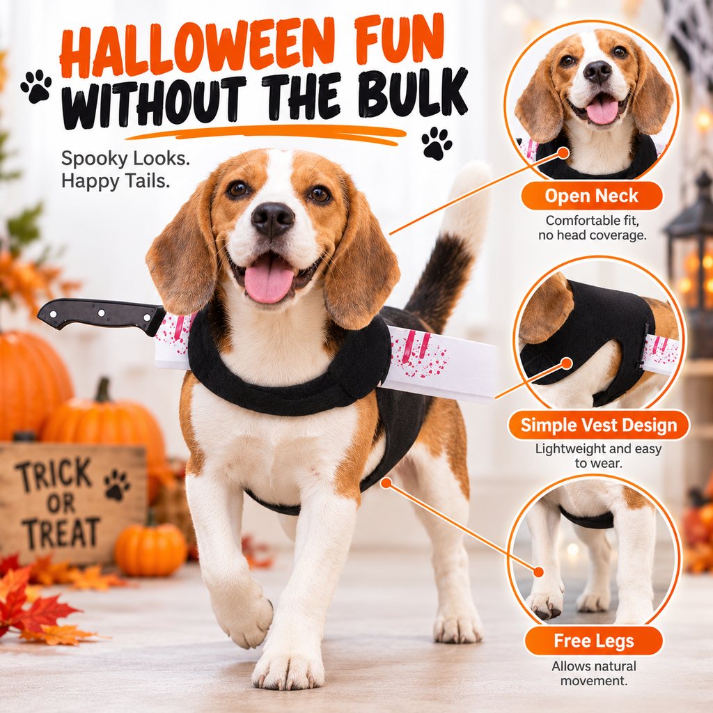 Halloween Horror Prop Dog Costume Harness - Easy-On Funny Outfit for Trick-or-Treat, Parties & Photos | 6 Styles