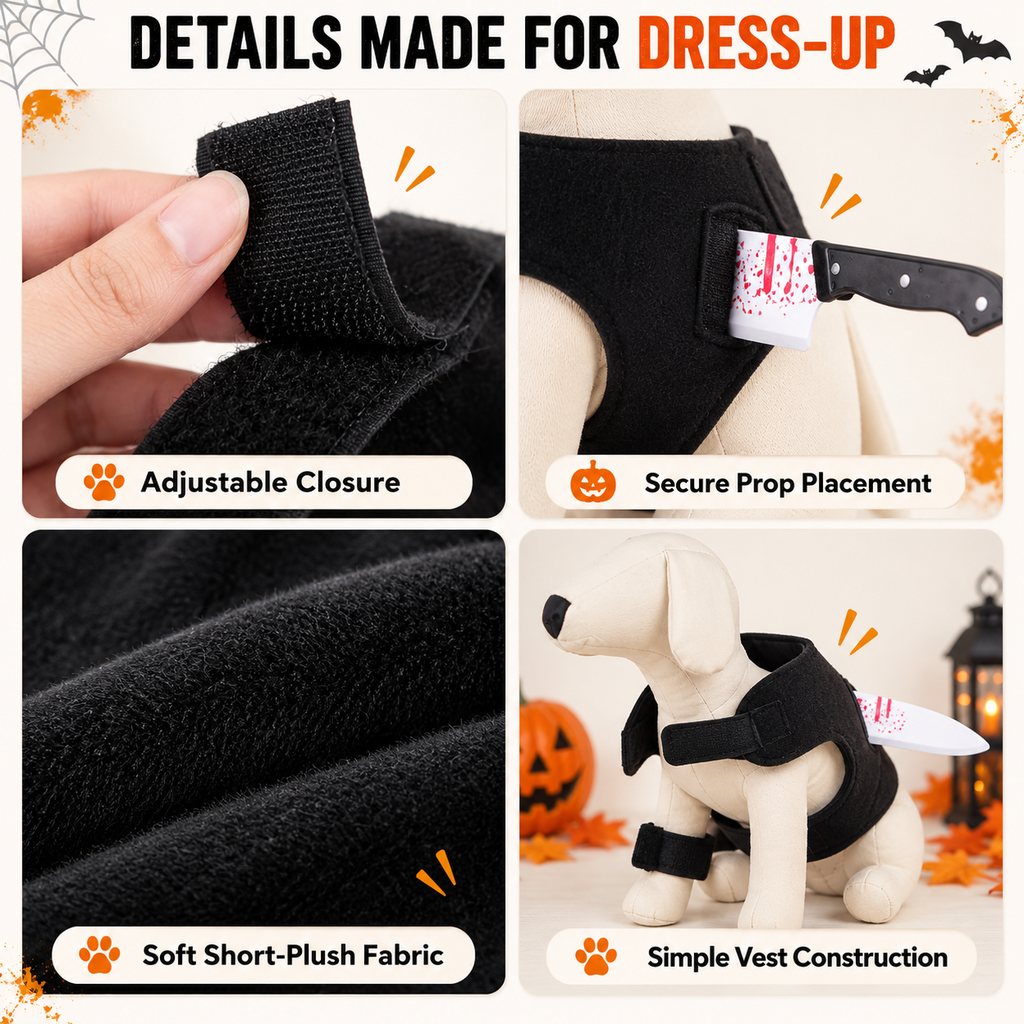 Halloween Horror Prop Dog Costume Harness - Easy-On Funny Outfit for Trick-or-Treat, Parties & Photos | 6 Styles