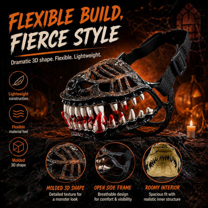 Halloween Monster Dog Muzzle Costume - Adjustable Open-Nose Fang Mask for Parties, Photos & Spooky Walks