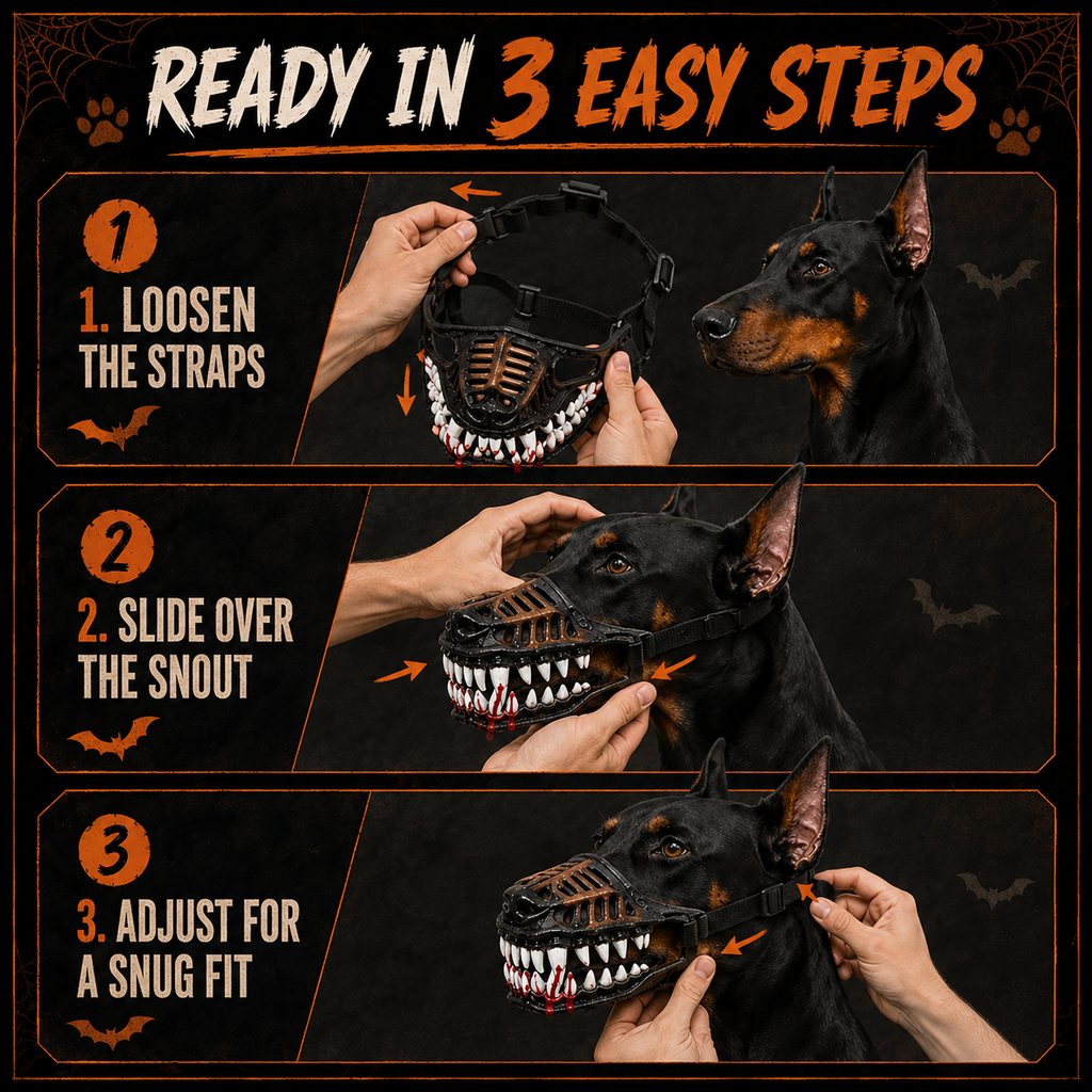 Halloween Monster Dog Muzzle Costume - Adjustable Open-Nose Fang Mask for Parties, Photos & Spooky Walks