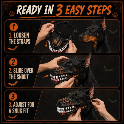 Halloween Monster Dog Muzzle Costume - Adjustable Open-Nose Fang Mask for Parties, Photos & Spooky Walks