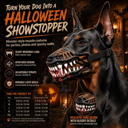 Halloween Monster Dog Muzzle Costume - Adjustable Open-Nose Fang Mask for Parties, Photos & Spooky Walks