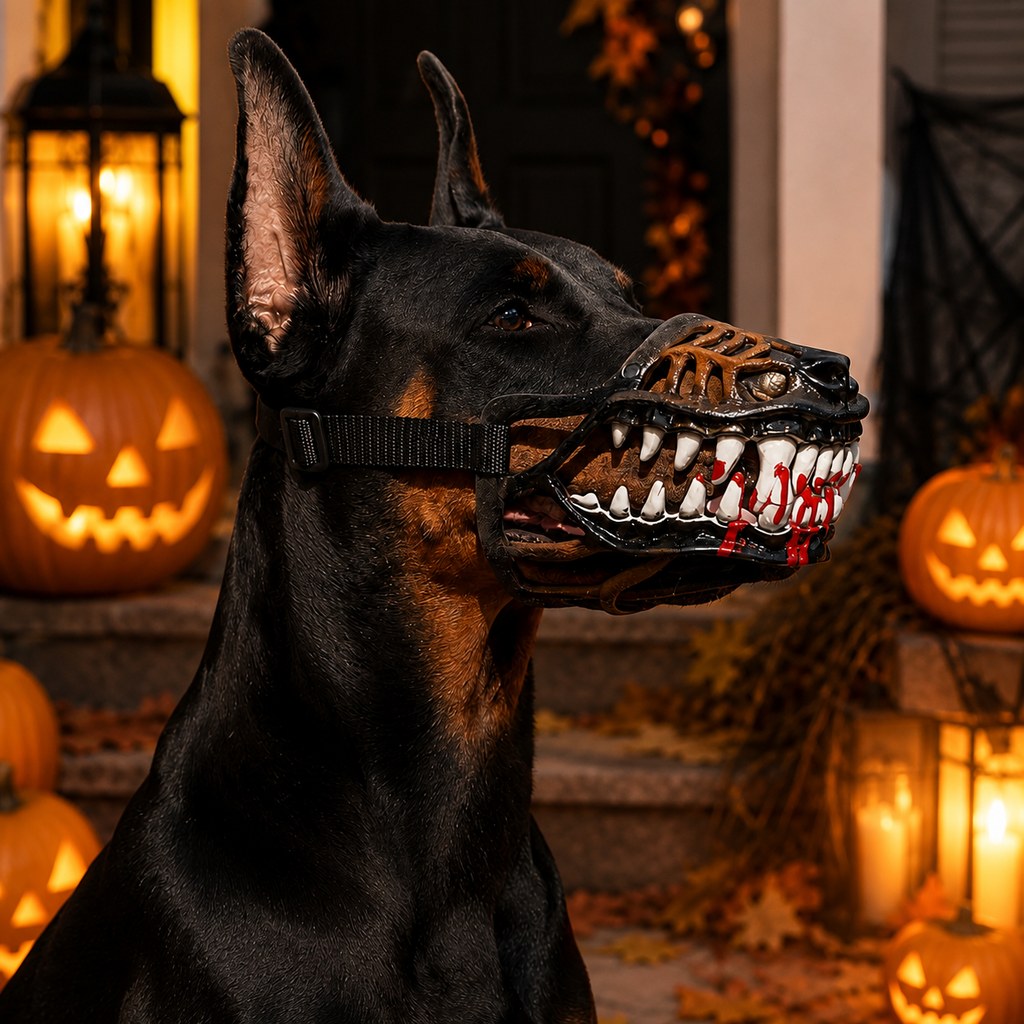 Halloween Monster Dog Muzzle Costume - Adjustable Open-Nose Fang Mask for Parties, Photos & Spooky Walks