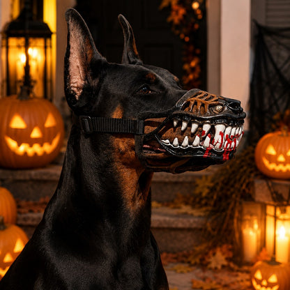 Halloween Monster Dog Muzzle Costume - Adjustable Open-Nose Fang Mask for Parties, Photos & Spooky Walks