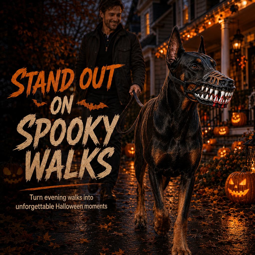 Halloween Monster Dog Muzzle Costume - Adjustable Open-Nose Fang Mask for Parties, Photos & Spooky Walks