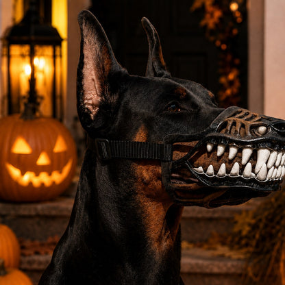 Halloween Monster Dog Muzzle Costume - Adjustable Open-Nose Fang Mask for Parties, Photos & Spooky Walks
