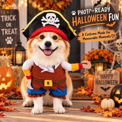 Funny Pirate Dog Costume with Hat & Hook Arms - Complete Halloween Party & Photo Outfit for an Instant 3D Pirate Look