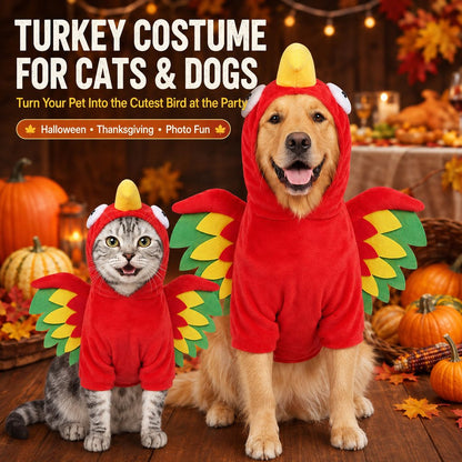 Halloween Turkey Costume for Dogs & Cats - One-Piece Hooded Pet Outfit for Parties & Photos