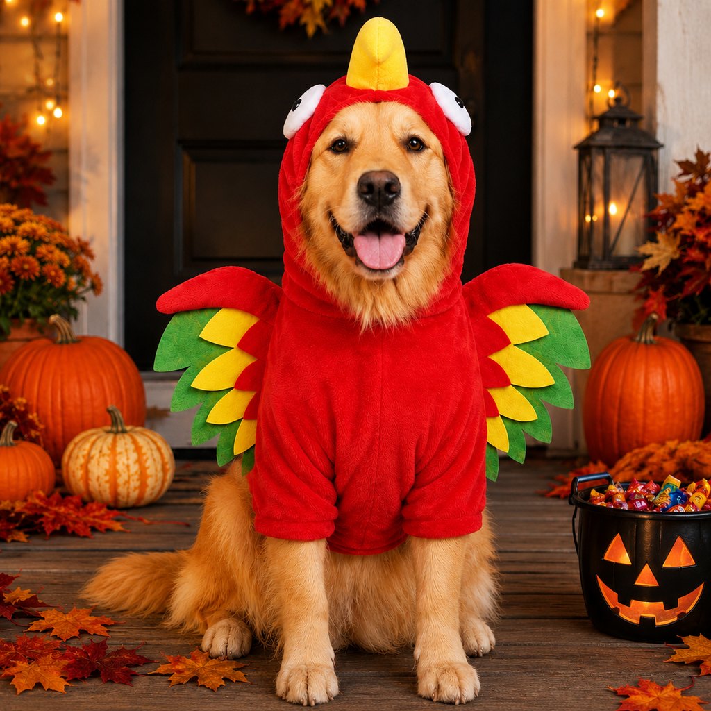 Halloween Turkey Costume for Dogs & Cats - One-Piece Hooded Pet Outfit for Parties & Photos