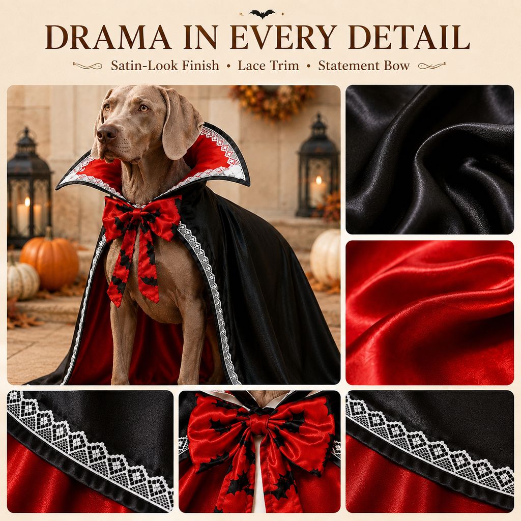 Halloween Vampire Dog Cape Costume – Dracula Cloak with Stand-Up Collar for Trick-or-Treating, Parties & Photos