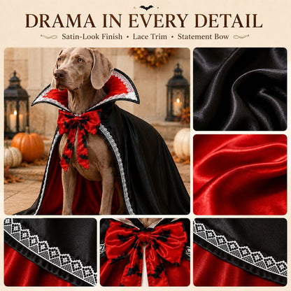 Halloween Vampire Dog Cape Costume – Dracula Cloak with Stand-Up Collar for Trick-or-Treating, Parties & Photos