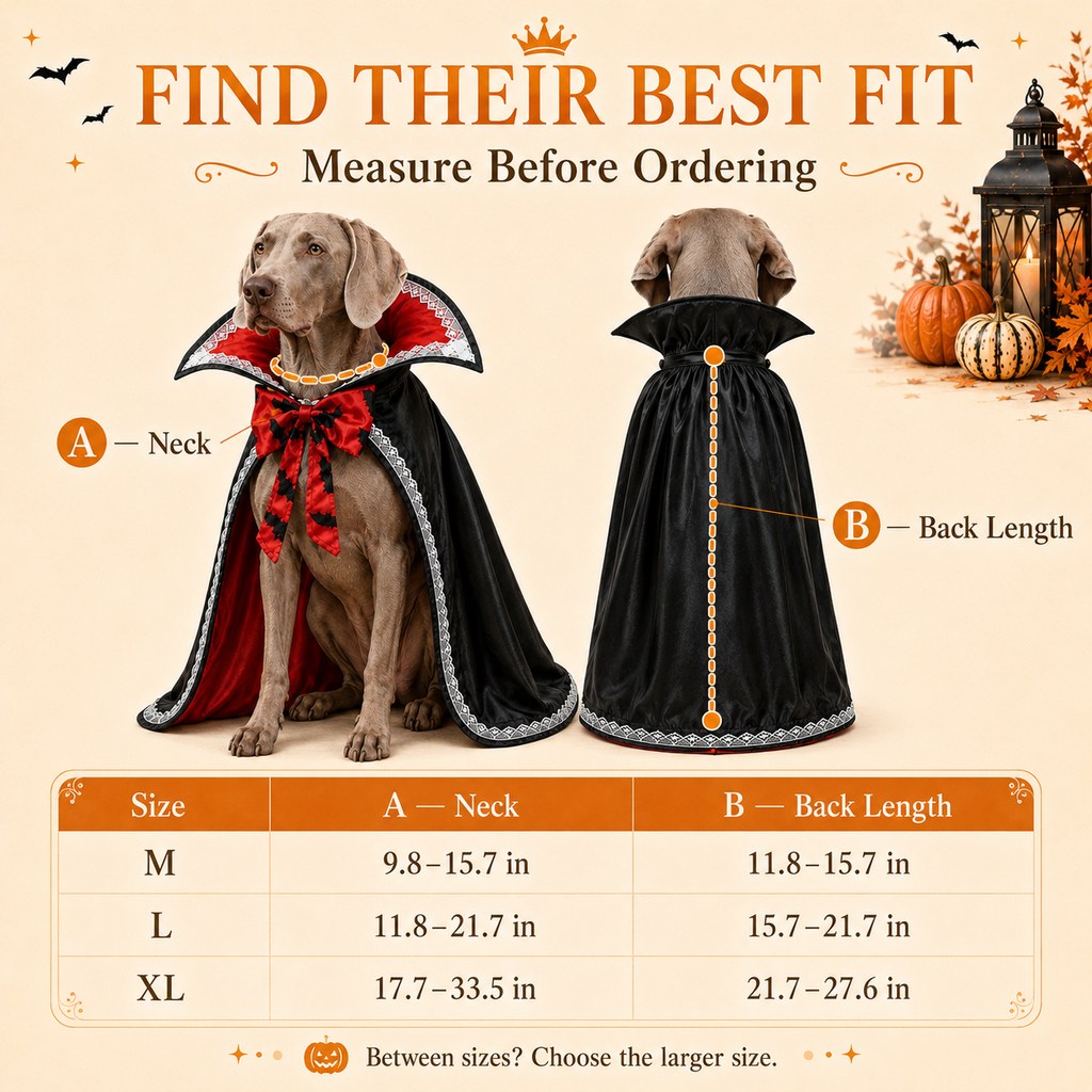 Halloween Vampire Dog Cape Costume – Dracula Cloak with Stand-Up Collar for Trick-or-Treating, Parties & Photos