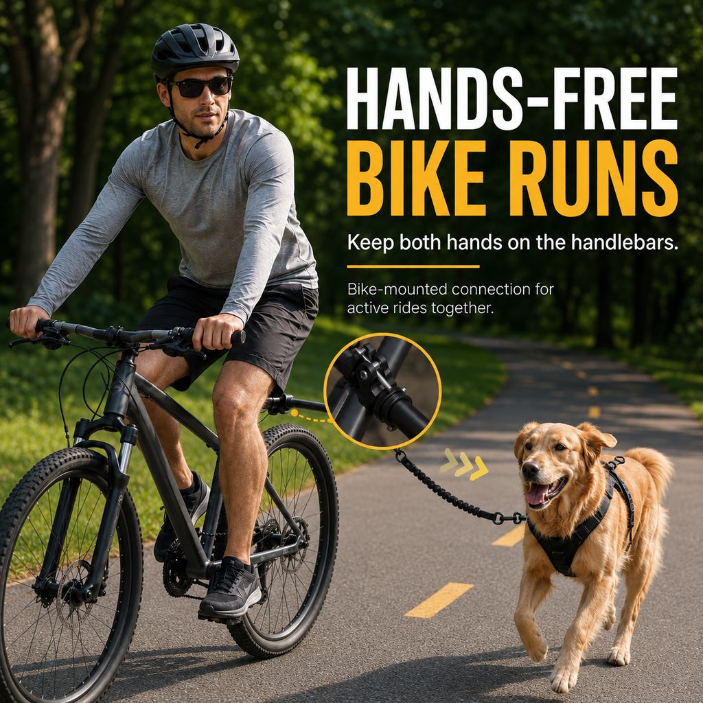 Hands-Free Dog Bike Leash with Shock-Absorbing Bungee – Bike-Mounted Side Arm for Controlled Side-by-Side Runs