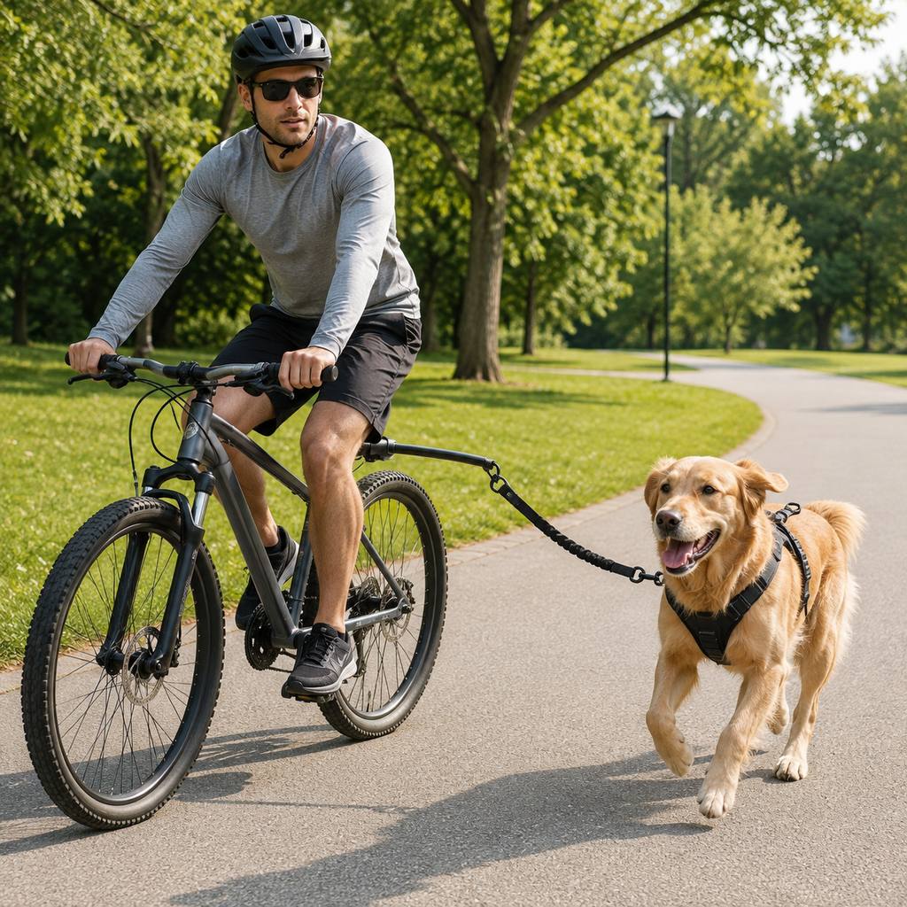 Hands-Free Dog Bike Leash with Shock-Absorbing Bungee – Bike-Mounted Side Arm for Controlled Side-by-Side Runs