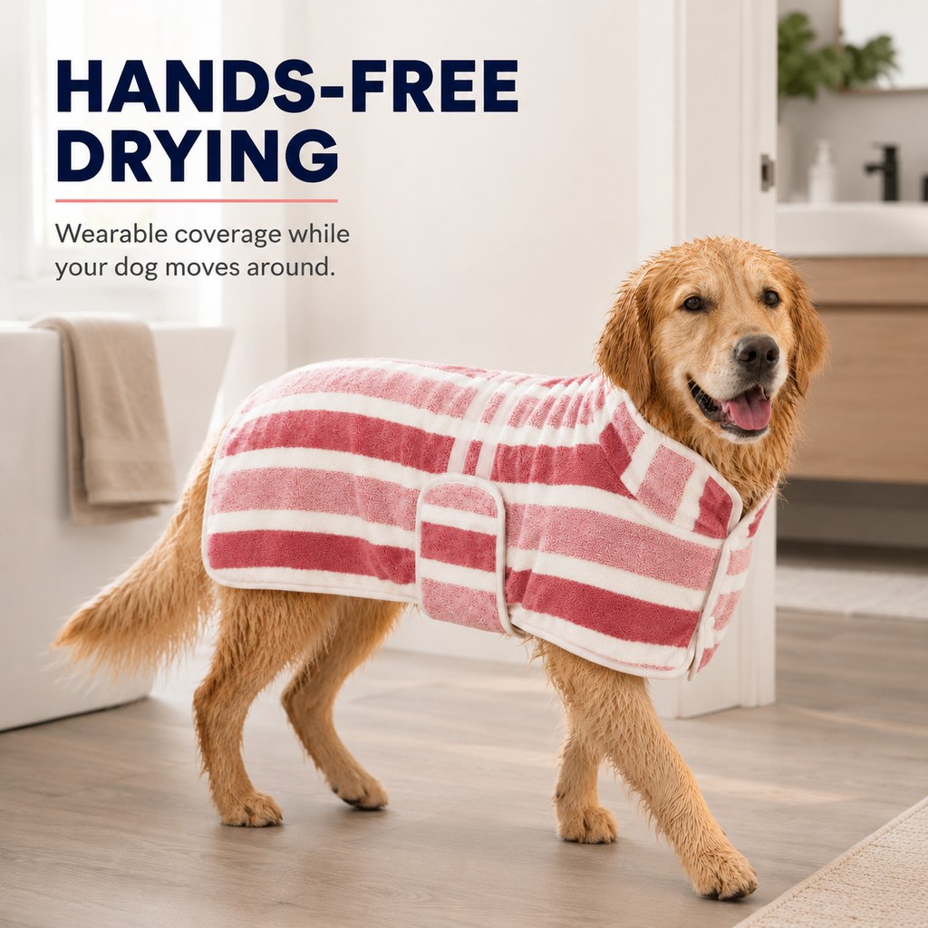 Wearable Microfiber Dog Drying Towel – Hands-Free Post-Bath & Rainy-Day Wrap for Wet Fur & Drips