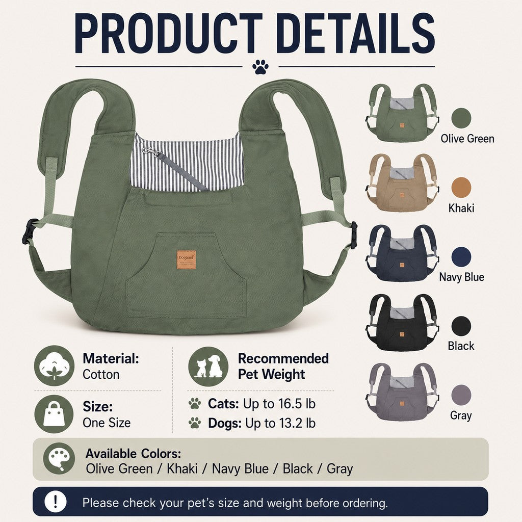 Hands-Free Front Pet Carrier for Small Dogs & Cats - Comfortable Carry for Walking, Shopping & Travel