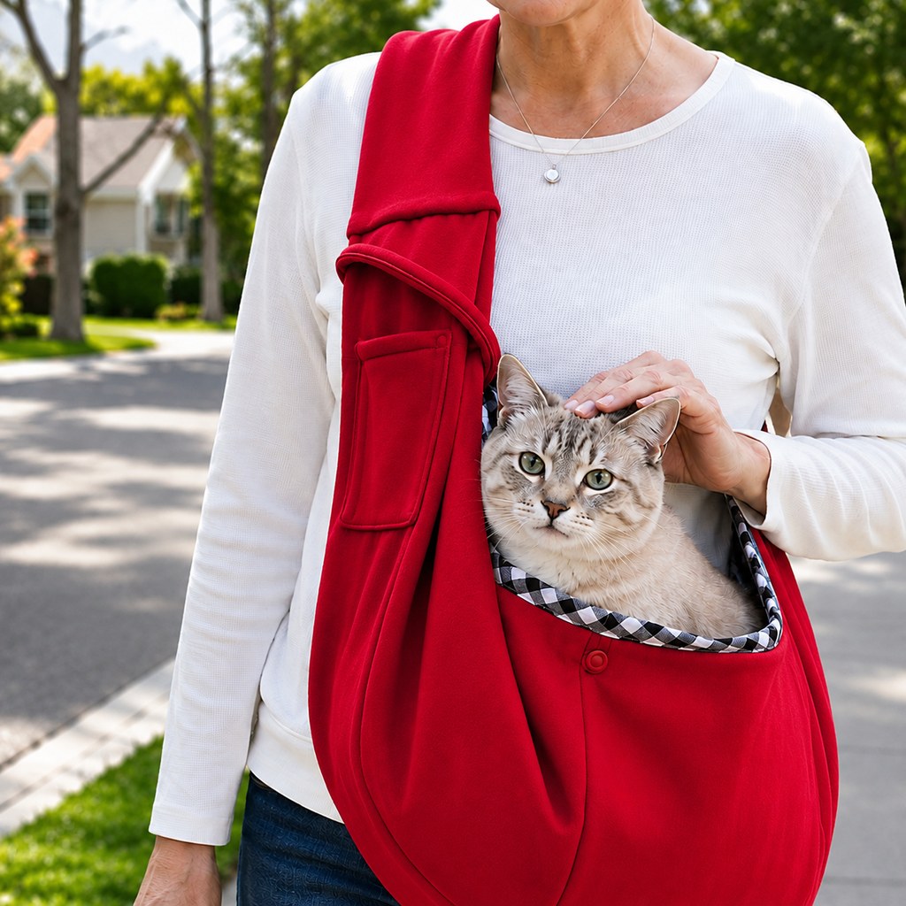 Hands-Free Pet Sling Carrier for Small Dogs & Cats - Wide Strap Shoulder Bag for Walks, Errands & Vet Visits