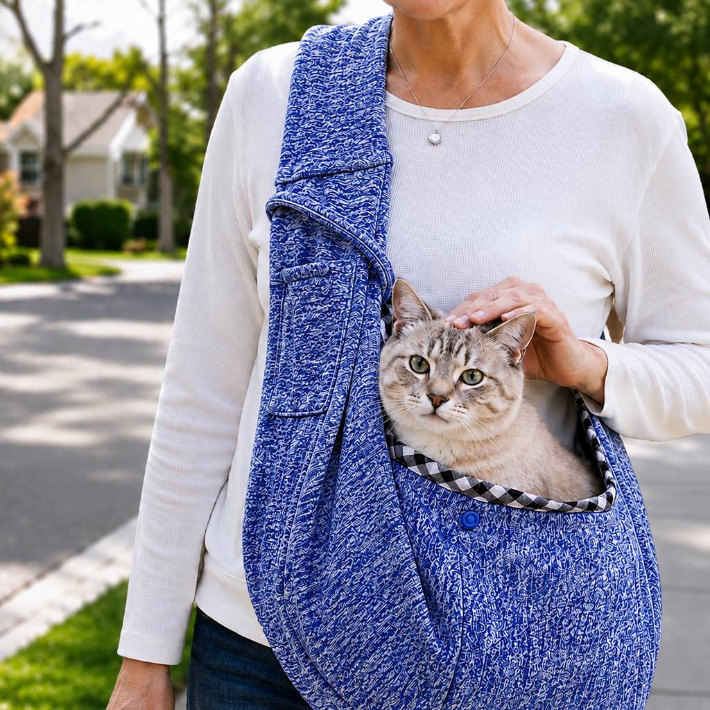 Hands-Free Pet Sling Carrier for Small Dogs & Cats - Wide Strap Shoulder Bag for Walks, Errands & Vet Visits