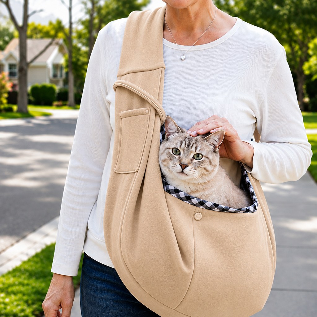 Hands-Free Pet Sling Carrier for Small Dogs & Cats - Wide Strap Shoulder Bag for Walks, Errands & Vet Visits