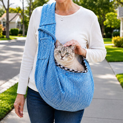 Hands-Free Pet Sling Carrier for Small Dogs & Cats - Wide Strap Shoulder Bag for Walks, Errands & Vet Visits